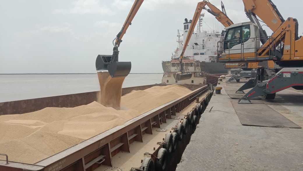 Agro bulk cargo — vessel loading at Gujarat port