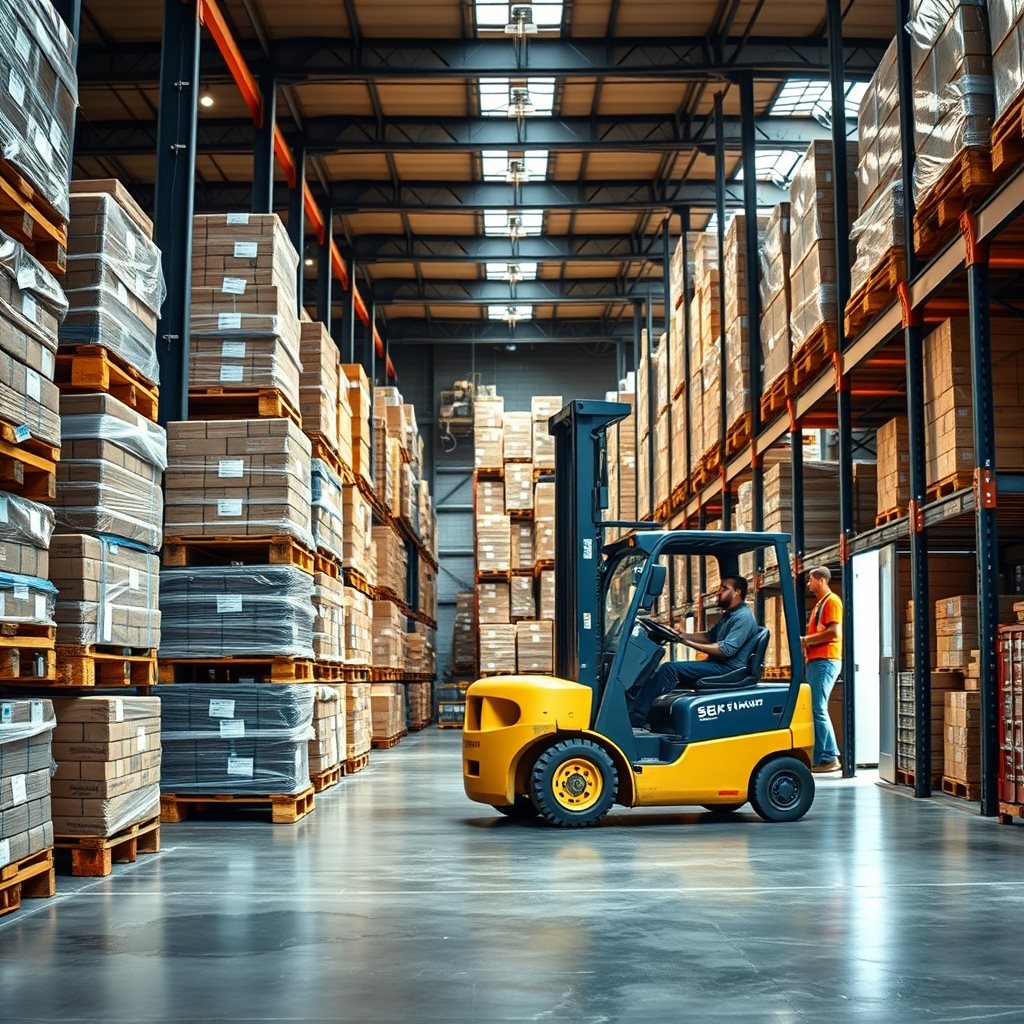 Export warehouse with forklift loading goods